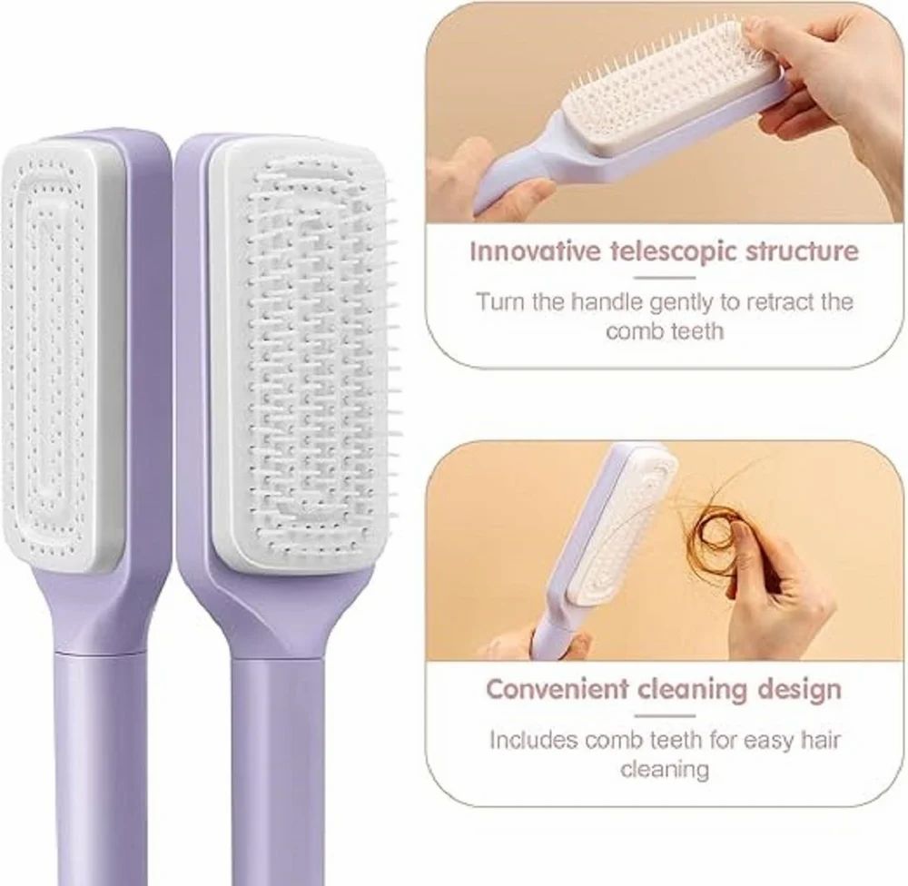 Self-Cleaning Anti-Static Massage Comb, 4-in-1 Hairbrush for Smooth Tangle-Free Hair, Hair Brushes for Women (multicolor)